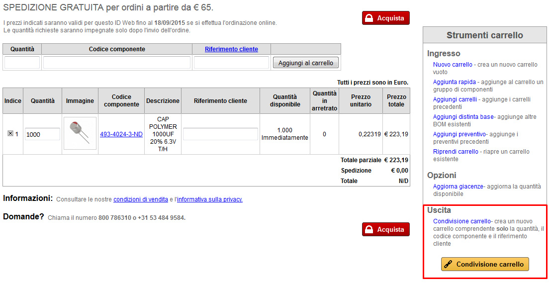 Aggiornamenti A Condivisione Carrello Sul Sito Web Digi Key Digikey