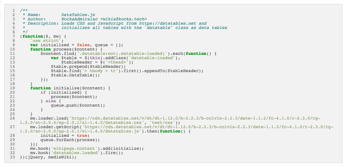 DataTables for MediaWiki